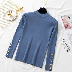 Autumn Women Long Sleeve Pure Slim Sweater Winter Knitted Turtleneck - Cick2Shop