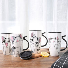 Hot sale 600ml Cartoon creative cat mug With Lid milk coffee mug for tea Porcelain travel Cup - Cick2Shop