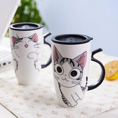 Hot sale 600ml Cartoon creative cat mug With Lid milk coffee mug for tea Porcelain travel Cup - Cick2Shop