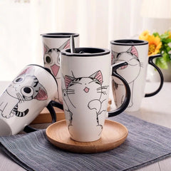 Hot sale 600ml Cartoon creative cat mug With Lid milk coffee mug for tea Porcelain travel Cup - Cick2Shop