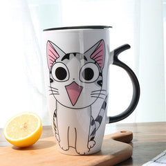 Hot sale 600ml Cartoon creative cat mug With Lid milk coffee mug for tea Porcelain travel Cup - Cick2Shop