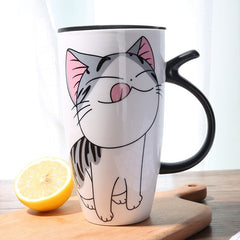 Hot sale 600ml Cartoon creative cat mug With Lid milk coffee mug for tea Porcelain travel Cup - Cick2Shop