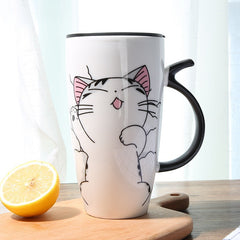 Hot sale 600ml Cartoon creative cat mug With Lid milk coffee mug for tea Porcelain travel Cup - Cick2Shop