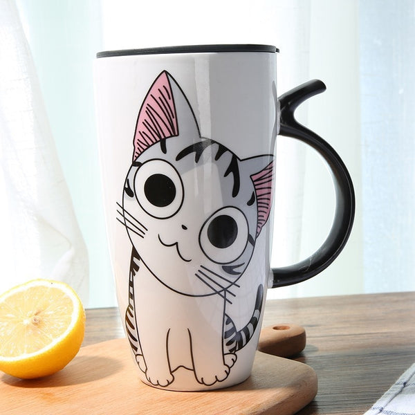 Hot sale 600ml Cartoon creative cat mug With Lid milk coffee mug for tea Porcelain travel Cup - Cick2Shop