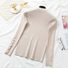 Autumn Women Long Sleeve Pure Slim Sweater Winter Knitted Turtleneck - Cick2Shop