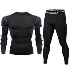 New Fitness Men's Set Pure Black Compression Top + Leggings - Cick2Shop