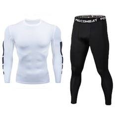 New Fitness Men's Set Pure Black Compression Top + Leggings - Cick2Shop