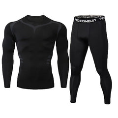 New Fitness Men's Set Pure Black Compression Top + Leggings - Cick2Shop