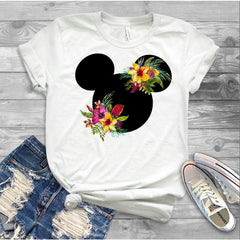 Women Fashion Graphic Flower Womens T-Shirt Cute Ear Tshirts Girl Laides Tumblr Tee Hipster Clothing Female T Shirt Print Tees - Cick2Shop