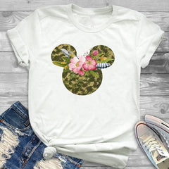 Women Fashion Graphic Flower Womens T-Shirt Cute Ear Tshirts Girl Laides Tumblr Tee Hipster Clothing Female T Shirt Print Tees - Cick2Shop