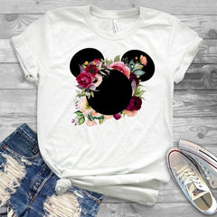 Women Fashion Graphic Flower Womens T-Shirt Cute Ear Tshirts Girl Laides Tumblr Tee Hipster Clothing Female T Shirt Print Tees - Cick2Shop