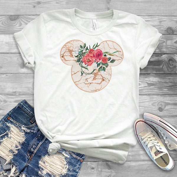 Women Fashion Graphic Flower Womens T-Shirt Cute Ear Tshirts Girl Laides Tumblr Tee Hipster Clothing Female T Shirt Print Tees - Cick2Shop