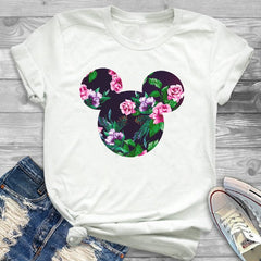 Women Fashion Graphic Flower Womens T-Shirt Cute Ear Tshirts Girl Laides Tumblr Tee Hipster Clothing Female T Shirt Print Tees - Cick2Shop