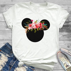 Women Fashion Graphic Flower Womens T-Shirt Cute Ear Tshirts Girl Laides Tumblr Tee Hipster Clothing Female T Shirt Print Tees - Cick2Shop