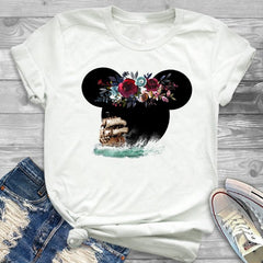 Women Fashion Graphic Flower Womens T-Shirt Cute Ear Tshirts Girl Laides Tumblr Tee Hipster Clothing Female T Shirt Print Tees - Cick2Shop