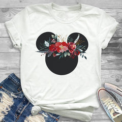 Women Fashion Graphic Flower Womens T-Shirt Cute Ear Tshirts Girl Laides Tumblr Tee Hipster Clothing Female T Shirt Print Tees - Cick2Shop