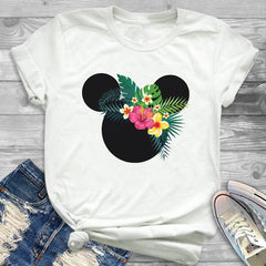 Women Fashion Graphic Flower Womens T-Shirt Cute Ear Tshirts Girl Laides Tumblr Tee Hipster Clothing Female T Shirt Print Tees - Cick2Shop