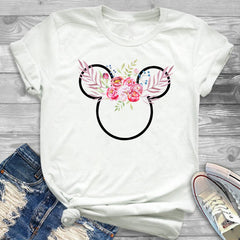 Women Fashion Graphic Flower Womens T-Shirt Cute Ear Tshirts Girl Laides Tumblr Tee Hipster Clothing Female T Shirt Print Tees - Cick2Shop