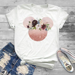 Women Fashion Graphic Flower Womens T-Shirt Cute Ear Tshirts Girl Laides Tumblr Tee Hipster Clothing Female T Shirt Print Tees - Cick2Shop