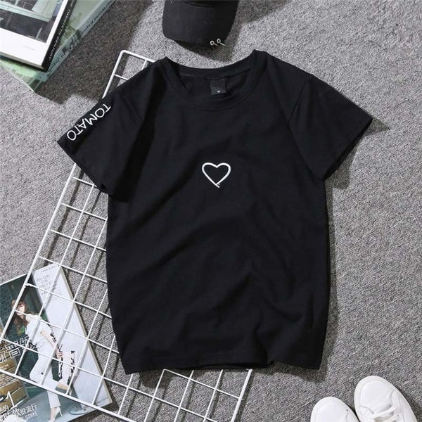 2019 Summer Couples Lovers T-Shirt for Women Casual White Tops Tshirt Women T Shirt Love Heart Embroidery Print T-Shirt Female - Cick2Shop