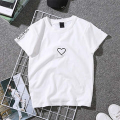 2019 Summer Couples Lovers T-Shirt for Women Casual White Tops Tshirt Women T Shirt Love Heart Embroidery Print T-Shirt Female - Cick2Shop