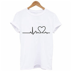 2019 Summer Couples Lovers T-Shirt for Women Casual White Tops Tshirt Women T Shirt Love Heart Embroidery Print T-Shirt Female - Cick2Shop