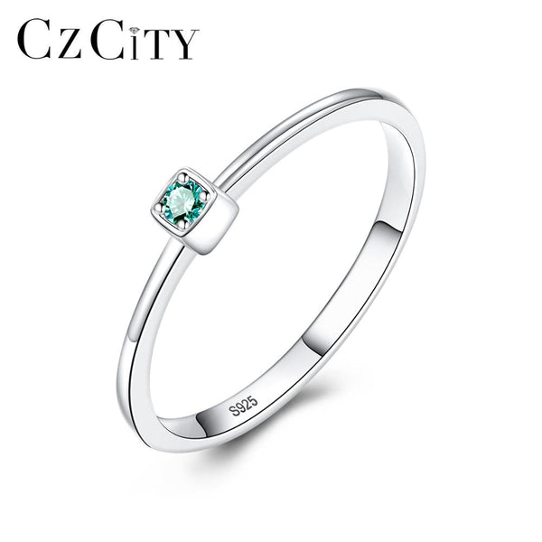 CZCITY Genuine 925 Sterling Silver VVS Green Topaz Wedding Rings for Women Minimalist Thin Circle Gem Rings Jewelry Carving S925 - Cick2Shop