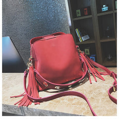 2019 New Fashion Scrub Women Bucket Bag Vintage Tassel Messenger Bag High Quality Retro Shoulder Bag Simple Crossbody Bag Tote - Cick2Shop