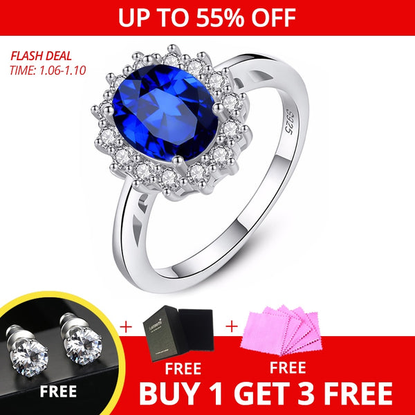 CZCITY Princess Diana William Kate Gemstone Rings Sapphire Blue Wedding Engagement 925 Sterling Silver Finger Ring for Women - Cick2Shop