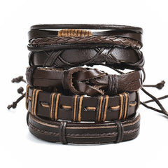 IF ME Vintage Leaf Feather Multilayer Leather Bracelet Men Fashion Braided Handmade Star Rope Wrap Bracelets & Bangles Male Gift - Cick2Shop