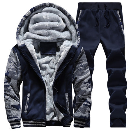 Winter Inner Fleece Hoodies Men 2018 Casual Hooded Warm Sweatshirts Male Thicken Tracksuit 2PC Jacket+Pant Men Moleton Masculino - Cick2Shop