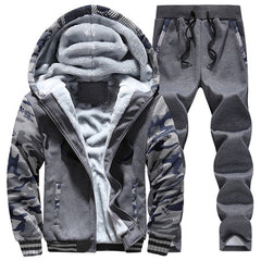 Winter Inner Fleece Hoodies Men 2018 Casual Hooded Warm Sweatshirts Male Thicken Tracksuit 2PC Jacket+Pant Men Moleton Masculino - Cick2Shop