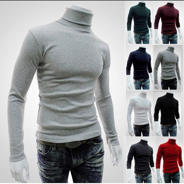 2019 New Autumn Winter Men'S Sweater Men'S Turtleneck Solid Color Casual Sweater Men's Slim Fit Brand Knitted Pullovers - Cick2Shop