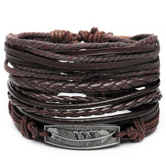 IF ME Vintage Leaf Feather Multilayer Leather Bracelet Men Fashion Braided Handmade Star Rope Wrap Bracelets & Bangles Male Gift - Cick2Shop