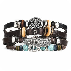 IF ME Vintage Leaf Feather Multilayer Leather Bracelet Men Fashion Braided Handmade Star Rope Wrap Bracelets & Bangles Male Gift - Cick2Shop