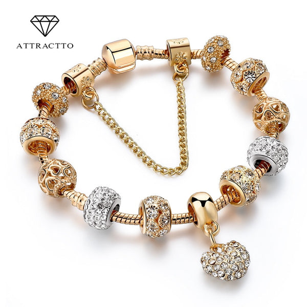 ATTRACTTO Luxury Crystal Heart Charm Bracelets&Bangles Gold Bracelets For Women Jewellery Pulseira Feminina Bracelet Sbr170020 - Cick2Shop